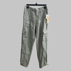 Green Linen Cargo Pants | Medium